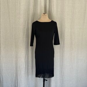 Elegant Black Fringe Hem Dress